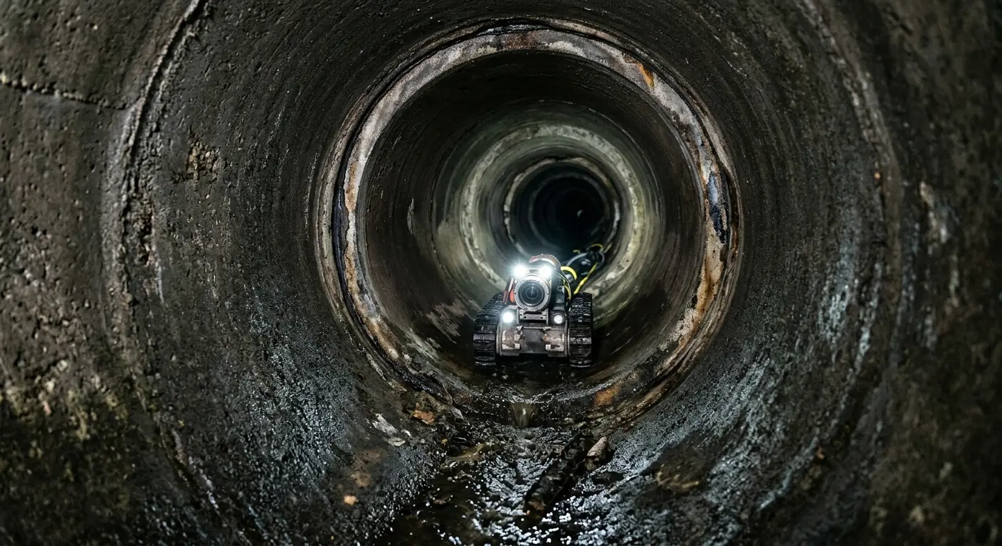 Robotic sewer camera inspecting pipe interior for Sewer Line Cleaning in Telford
